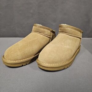 Womens Shorty Boots Comfortable Suede Slip-On Booties Cushioned Chestnut 6.5 - 7